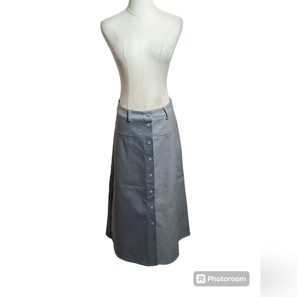Faux Leather Gray Two Tone Midi Skirt